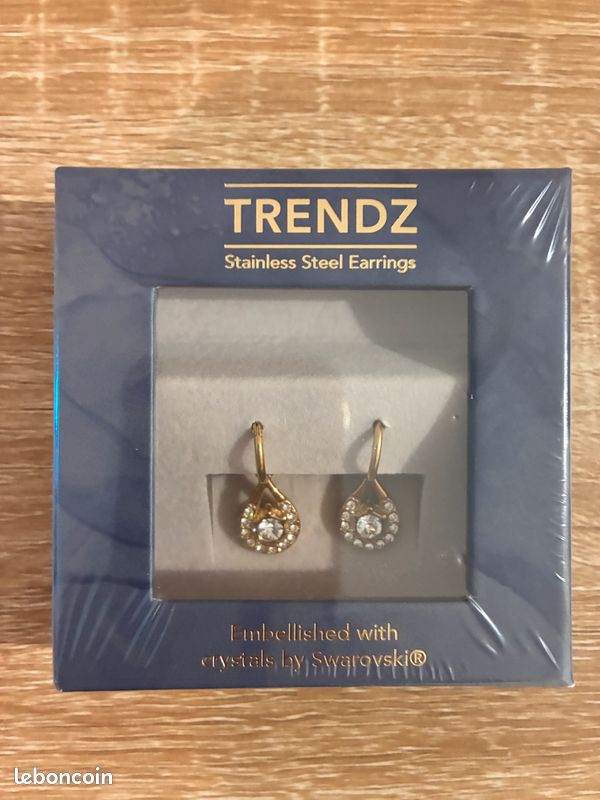 Boucles d’oreilles Trendz – Acier inoxydable doré, cristaux Swarovski (image 1)