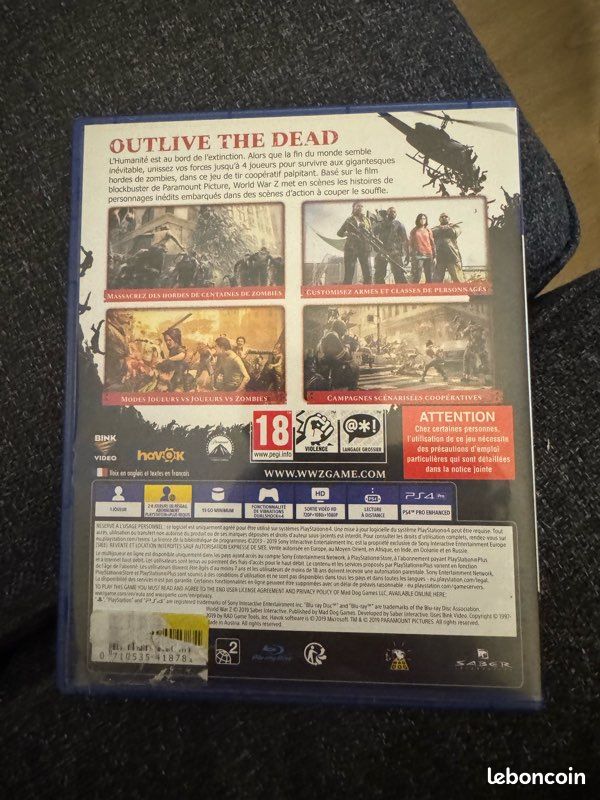 Jeu World War Z Sur PlayStation 4 - Boîte PS4, édition Française - Très Bon état