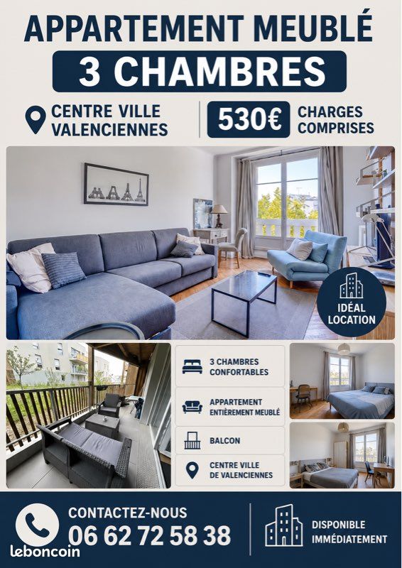 Appartement 4 pièces 67 m² · à Valenciennes · 67 m² · 530 €
