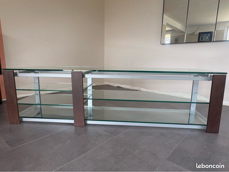 Meuble TV design 180 cm verre bois métal (image 1)