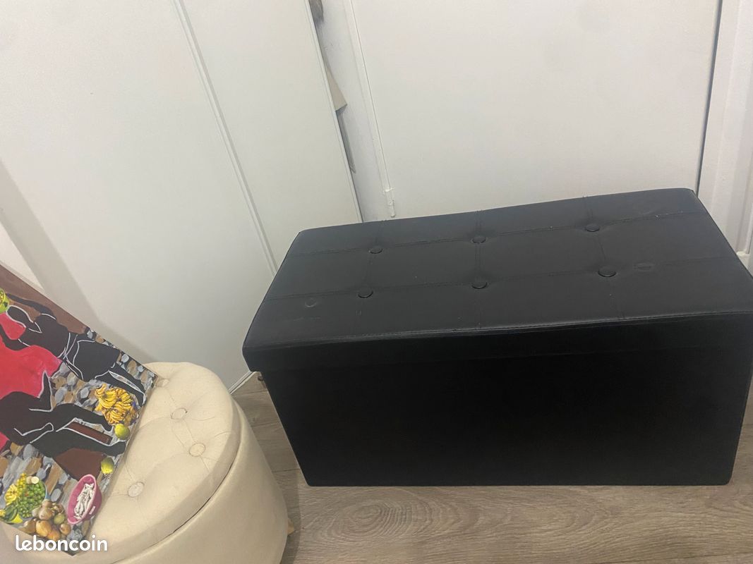 Banc pouf coffre en simili cuir noir (image 2)