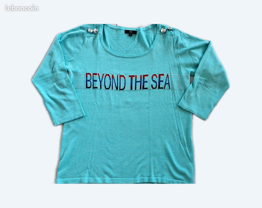 Pull mi saison turquoise Jacqueline Riu taille 2 manches 3/4 (image 1)