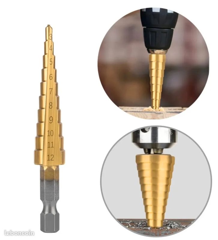Perceuse étagée Wildoda à cannelure droite HSS, tige hexagonale, jeu de forets d'alésoir, bois revêtu de titane, trou en métal, sac de gril, 3-12, 4-12, 4-20mm, 3 pièces (image 6)