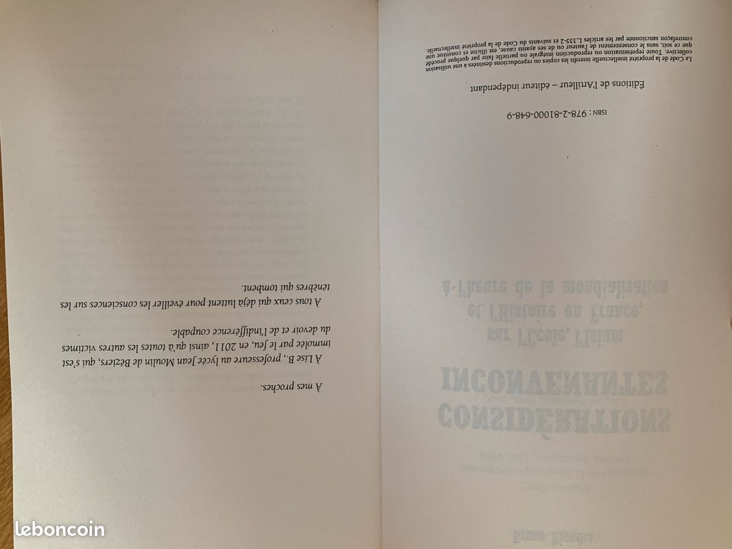 Livre ''Considérations inconvenantes sur l'école, l'islam et l'histoire en France à l'heure de la mondialisation'', B.Riondel 2015 (image 6)
