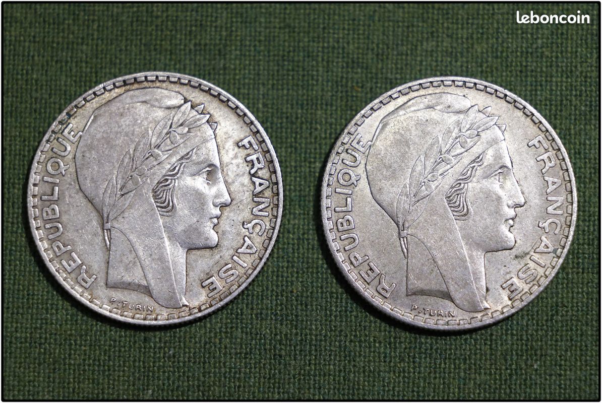 2 pièces Argent de 20 Francs TURIN argent 1934 et 1938 (image 2)