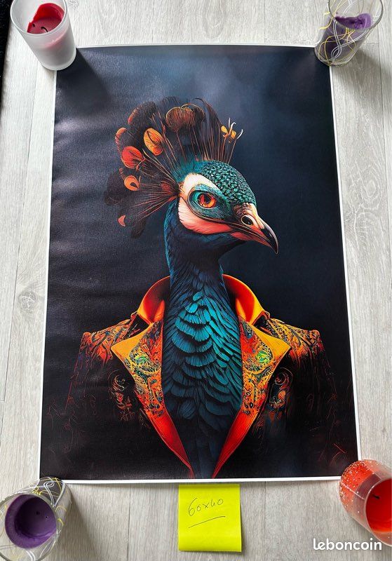Toile imprimé animal paon 60×40 (image 1)