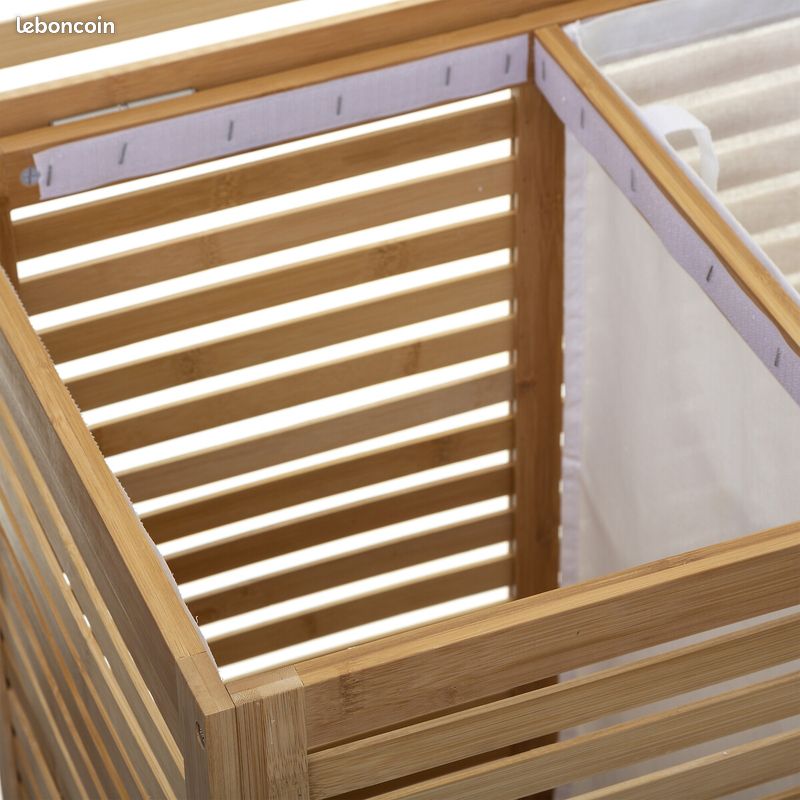 Meuble panier à linge double en bambou 50L+50L "SICELA" (image 3)