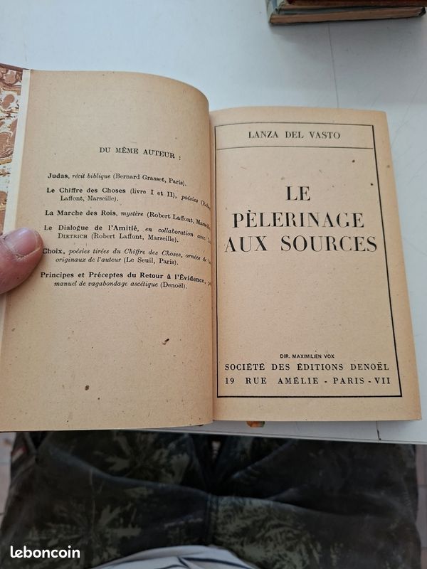 2549: Lanza del Vasto Le pelerinage aux sources edition Denoel reliure demi cuir (image 4)