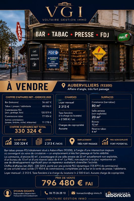 Bar, tabac 117 m² AUBERVILLIERS (image 1)