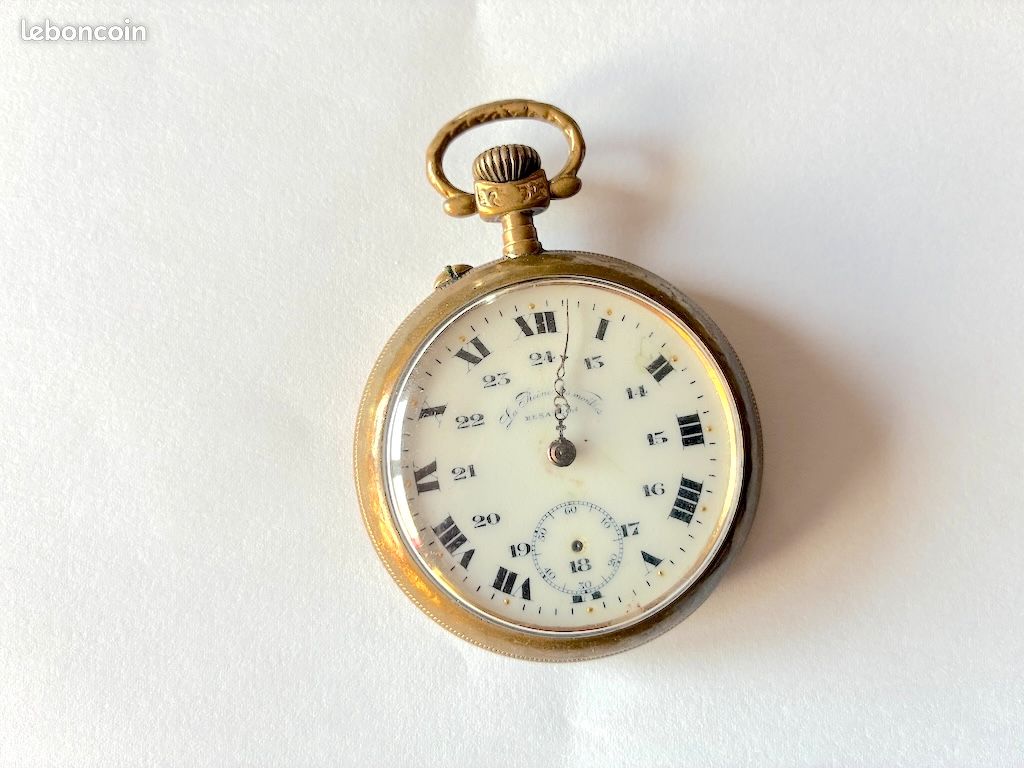 Montre De Gousset Ancienne 'La Reine Des Montres' - Mécanique, Cadran émaillé, Boîtier Plaqué Or - Besançon, France