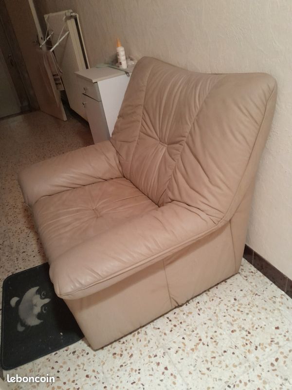 Canapé et fauteuil cuir beige (image 5)