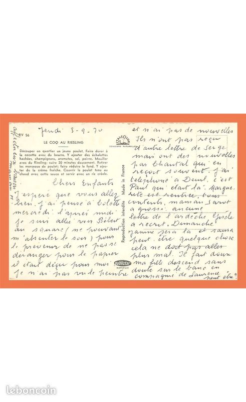 A594 453 Recette de Cuisine Coq au Riesling Collection