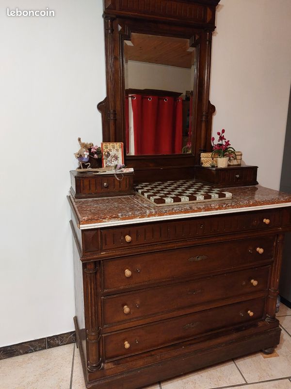 Commode ancienne bois et marbre (image 3)