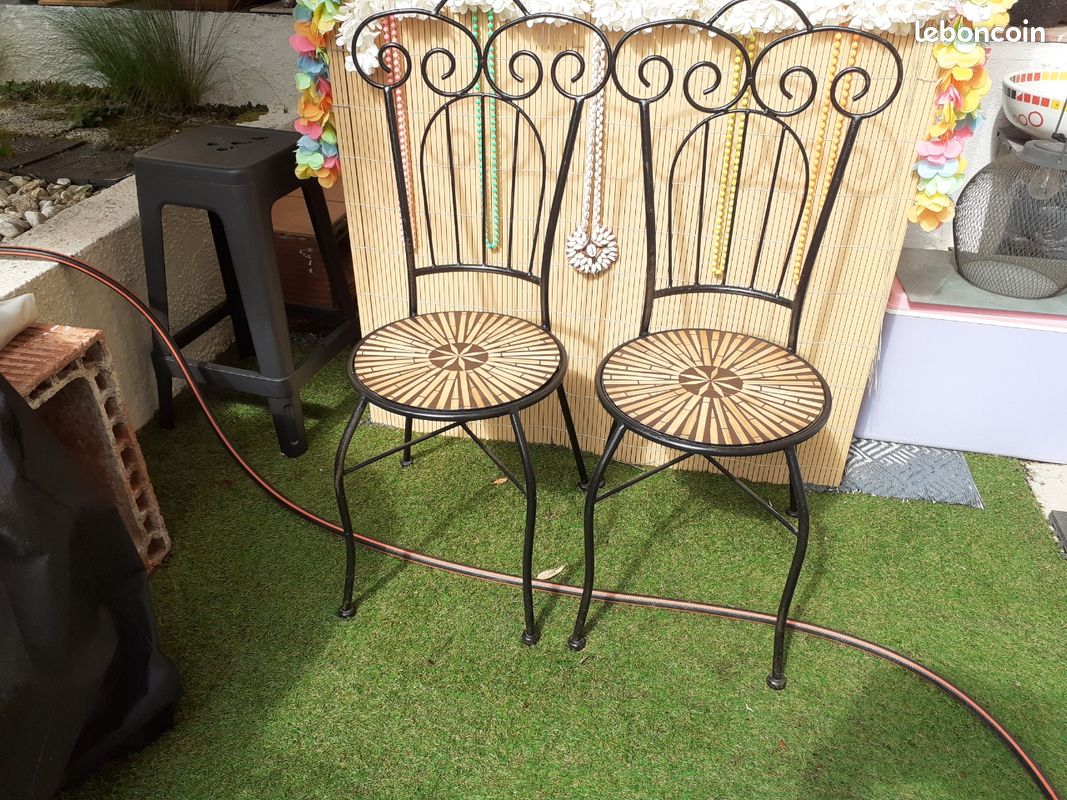 1 lot de 2 chaises fer et bois (image 2)