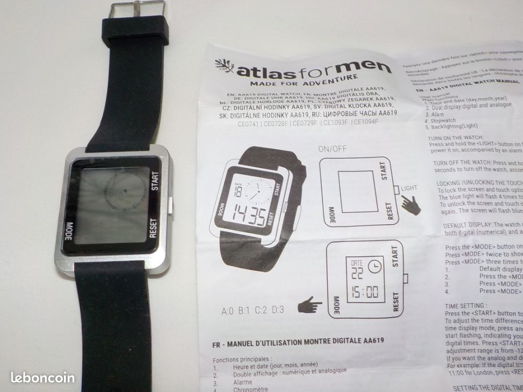 Montre digitale carré Atlas for men, neuve Montres Bijoux