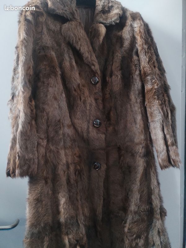 Manteau Long En Fourrure Chevrette Grise Vintage - Taille S, Occasion Très Bon état