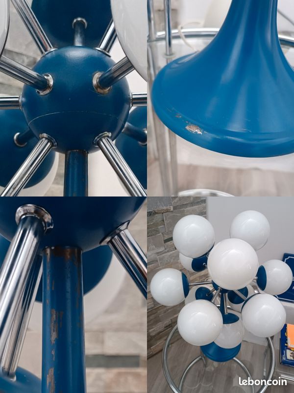 Lampe Vintage Atomic Spoutnik Space Age - LED Multicolore Argent Années 90