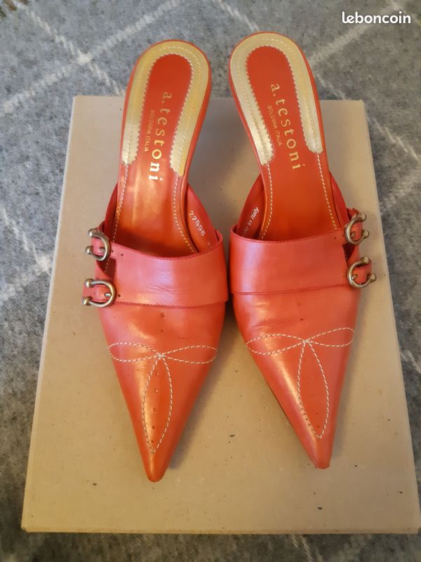 Chaussures de luxe italiennes rose corail petit talon Chaussures