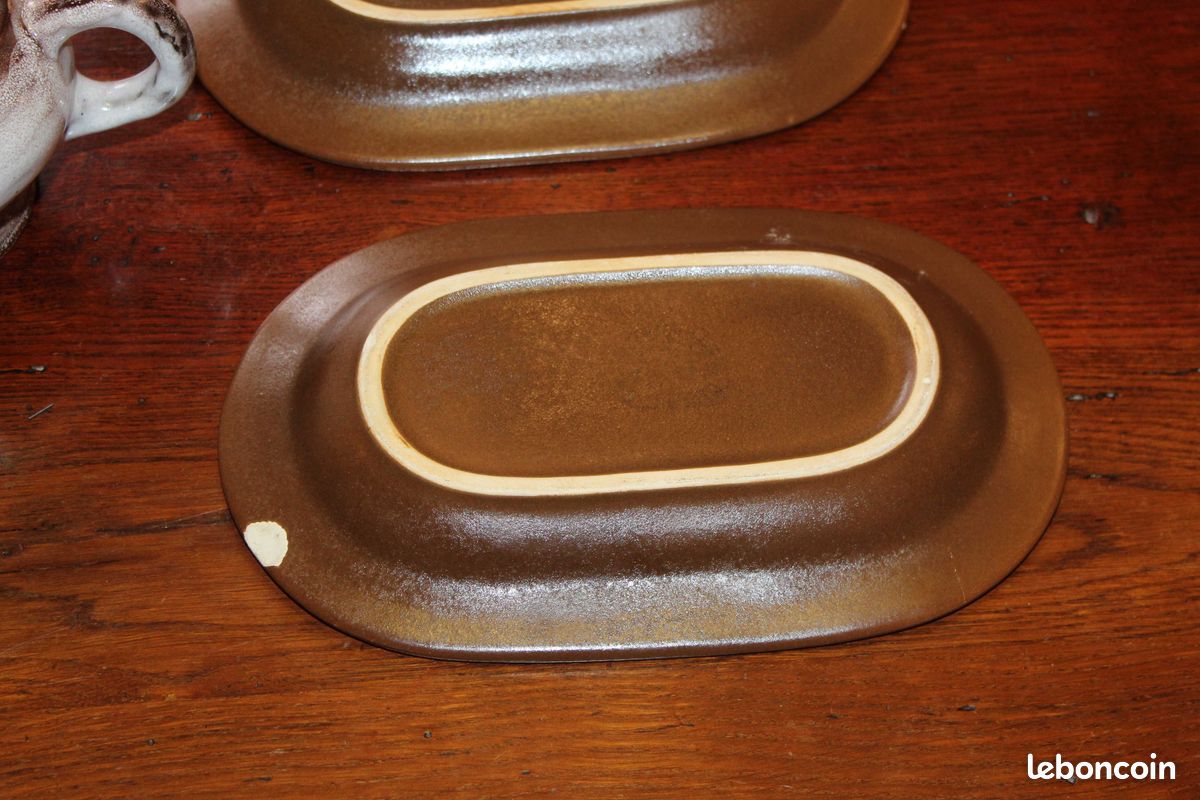 Vaisselle grès brun marron et rose, Niderviller modèle "Sandra" (années 70) (image 9)