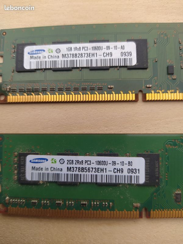 Barrette de mémoire 2Go et 1Go Samsung 2Rx8 PC3 10600U (image 2)