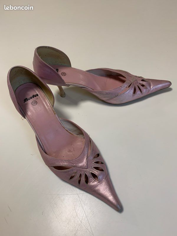 Pointus Talon Bata Escarpin Escarpins Cuir T39 Bouts Pointus