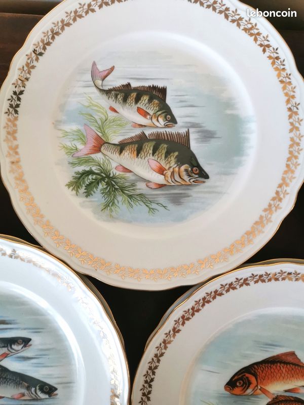Service à Poisson En Porcelaine PF - 12 Assiettes + Plat + Saucière - Blanc