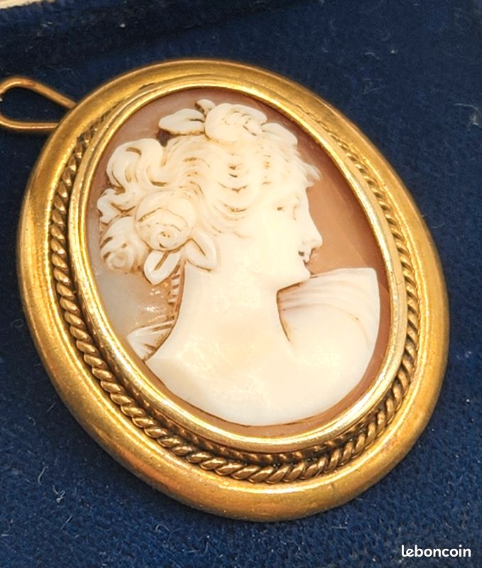 Broche Ancienne Camée En Coquille - Style Antique Doré - Bijou Vintage Grèce Antique