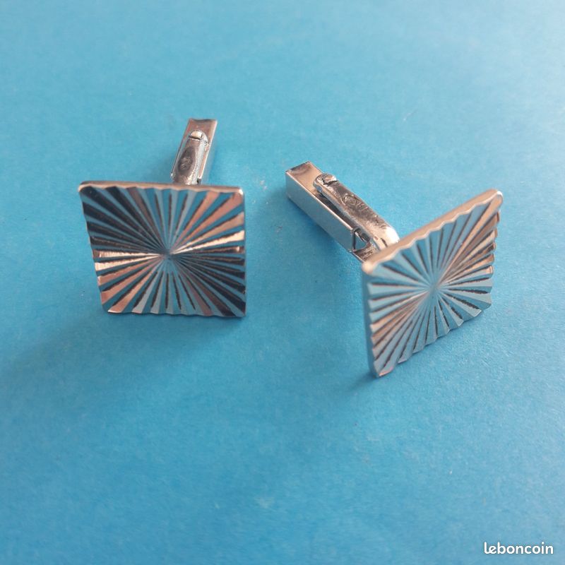 Ancienne Paire De Boutons De Manchette En Argent - Bijou Vintage Pour Homme - Sans Marque - Occasion