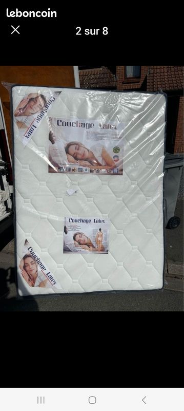 Matelas latex neuf et sommier tapissier a lattes 140/190 (image 1)