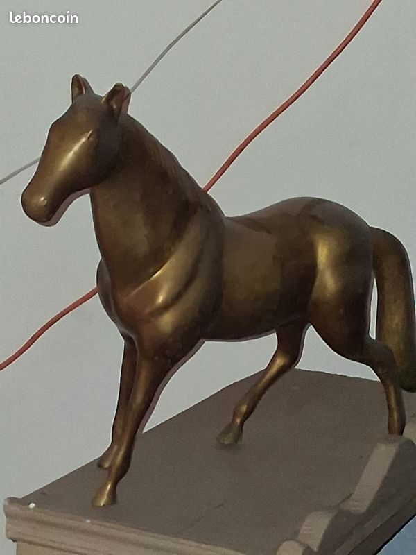 Figurine Cheval En Laiton Massif - 23 X 21 Cm - 1050 G - Sculpture Animalière Vintage