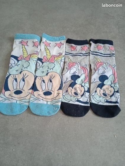 Socquettes Minnie Disney Fille - Taille 31/34 - Rayé Rose - Lot De 1 Paire - Neuf