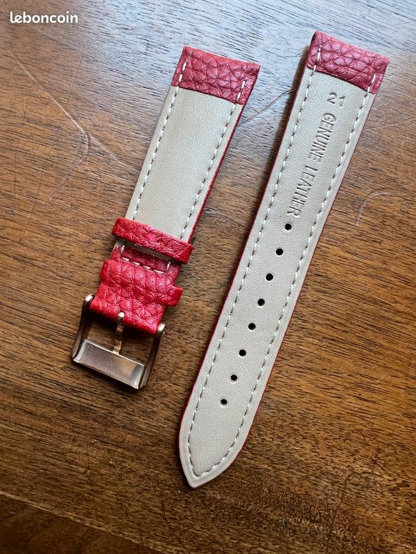 Bracelet De Montre En Cuir Véritable Grainé Rouge Foncé 20 Mm – Neuf Sans étiquette