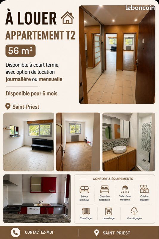 Appartement 2 pièces 56 m² · à Saint-Priest · 56 m² · 800 €/mois