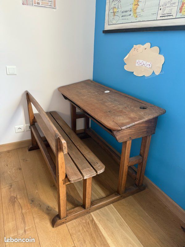 Bureau et banc d’écolier vintage (image 1)