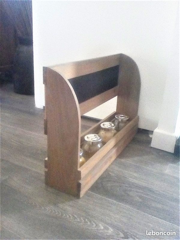 ETAGERE MURALE PORTE-EPICES 48x31cm bois massif avec ardoise + 4 POTS à épices en verre IKEA (image 2)