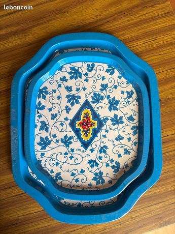 SERVICE APERITIF VINTAGE PORCELAINE Emaillee 6 Compartiments Art Table