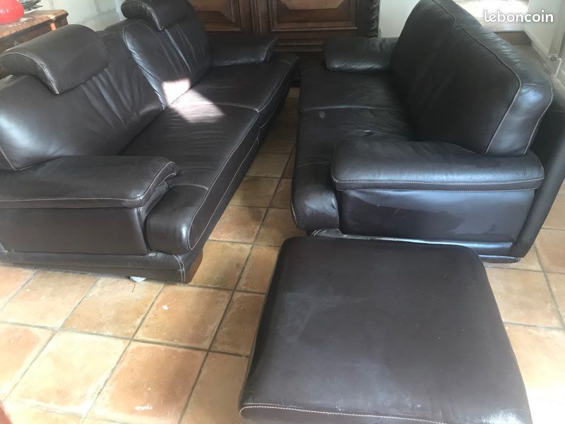 Canapés et pouf en cuir 500 euros (image 2)