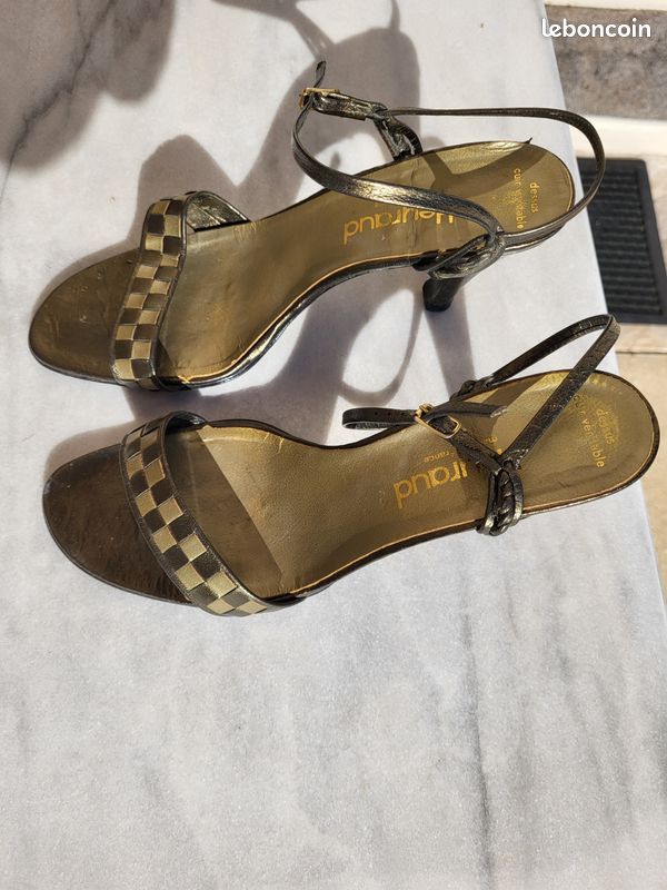 Chaussures femme marron et dorées en cuir véritable Heyraud taille 38,5 (image 4)