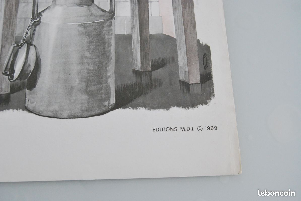 Ancienne affiche scolaire double face mère et fille préparant une tarte et une petite fille chez la crémière Ed MDI 1969 (image 11)