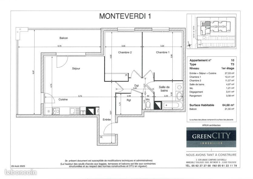 Appartement 3 pièces 64 m² · à Eaunes · 64 m² · 788 €/mois