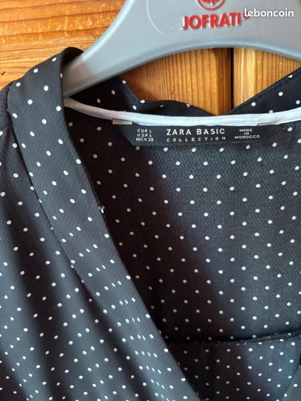Chemisier Zara Noir à Pois – Taille M (10), Manches Courtes, Neuf Avec étiquettes