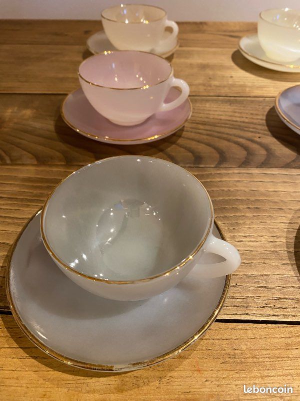 4 tasses café expresso et soucoupes vintage 1950 boch la louvière