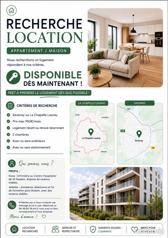 Appartement 3 pièces 60 m² · à Savenay · 60 m² · 950 €/mois