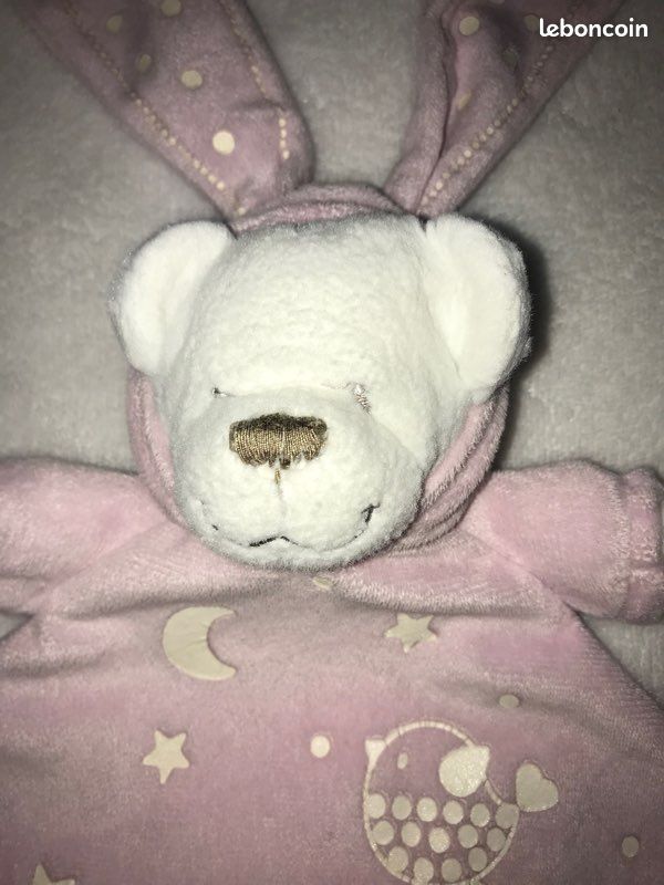 Doudou ours blanc déguisé lapin rose nicotoy (image 2)