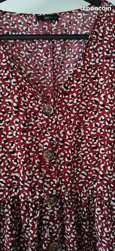 Jolie ROBE ROUGE A POIS T5052 MANCHES LONGUES (image 3)