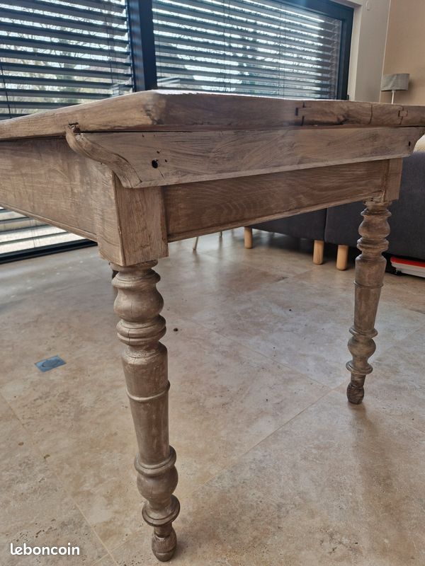 Grande table à manger 2 m en bois – ancien bureau rénové avec tiroirs (image 4)