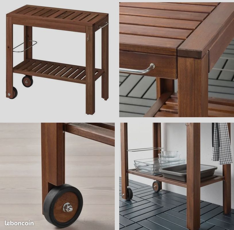 Desserte / chariot IKEA ÄPPLARÖ en acacia massif – 85 × 44 × 72 cm (image 6)