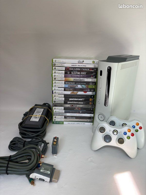 🎮 Xbox 360 blanche + 20 jeux + 2 manettes – lot complet – collection personnelle (image 1)