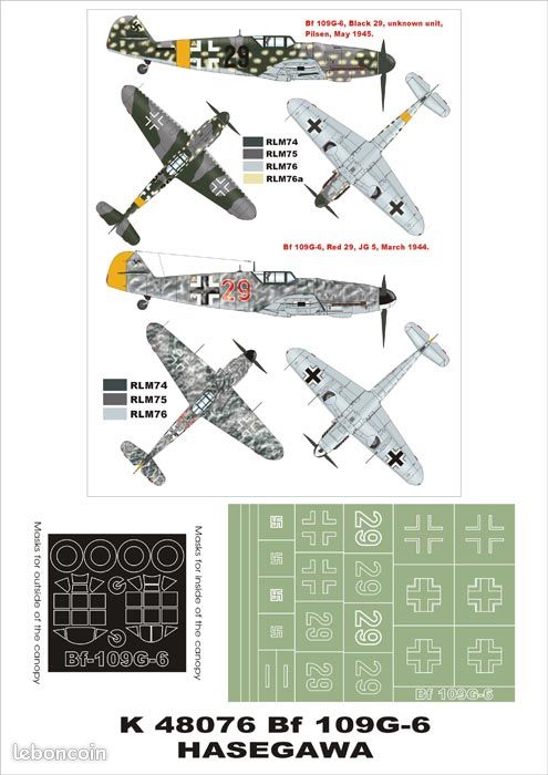 Kit masque peinture MONTEX K48076 Messerschmitt Me Bf 109G-6 Gustav Paint Mask pour Hasegawa kit 1/48 (image 1)