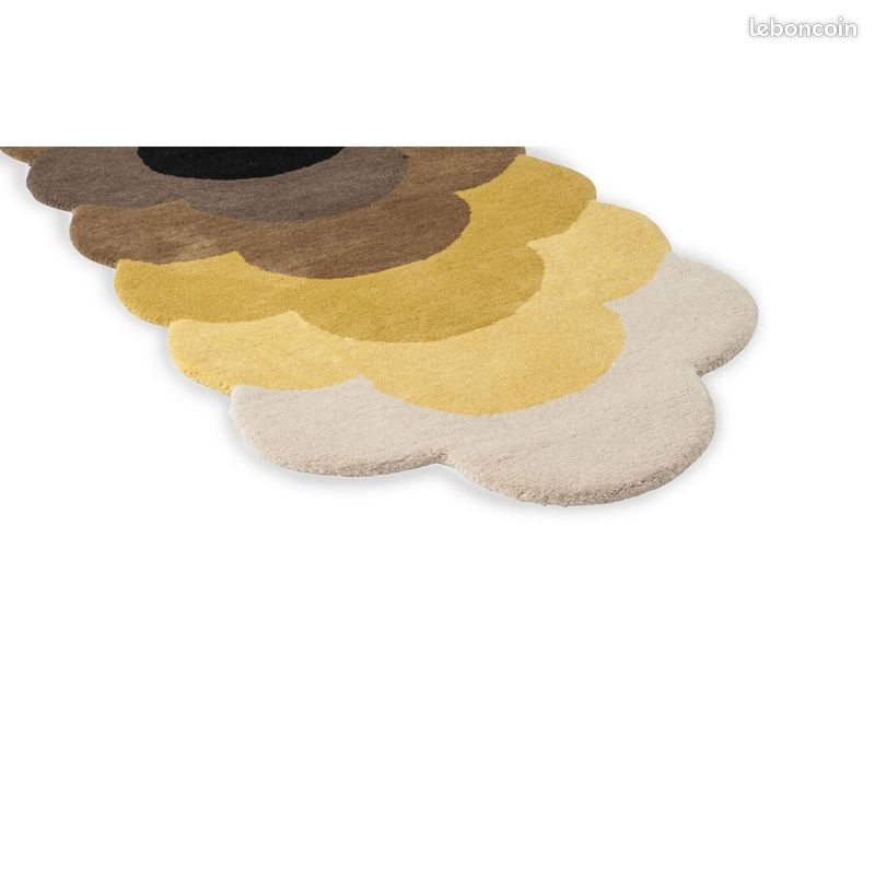 Tapis original laine floral design tufté main Optical Flower Jaune 67x230 (image 4)